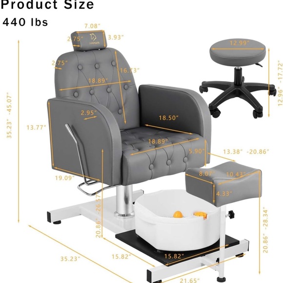 Luxura Gray Pedicure Chair with Stool